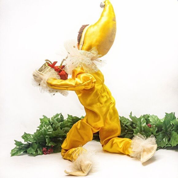 1950’s VTG Christmas Pixie Elf Doll Poseable Yellow Satin - Picture 5 of 12